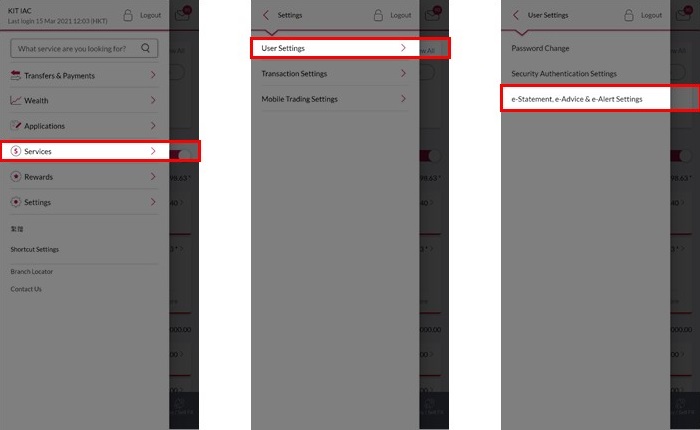 e-Statement, e-Advice & e-Alert Settings